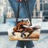 Brown horse galloping in the wind leather tote bag
