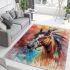 Brown horse with an indian feather headdress area rugs carpet