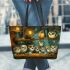 Bunch of owls drinking coffee leather tote bag