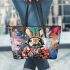 Bunny in astronaut suit in the style of graffiti leather tote bag