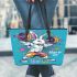 Bunny wearing athletic shorts and lifting weights leather tote bag