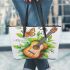 butterflies fly to the guitar and musical notes Leather Tote Bag