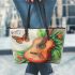 butterflies fly to the guitar and musical notes Leather Tote Bag