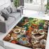 Cartoon comic book style poster of owls drinking coffee and laughing area rugs carpet
