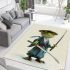 Cartoon frog character dressed as a samurai holding area rugs carpet