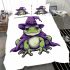 Cartoon frog wearing witch hat bedding set