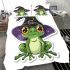 Cartoon frog wearing witch hat bedding set