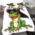 Cartoon frog wearing witch hat bedding set