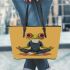 Cartoon frog with big eyes wearing white and brown shoes leaather tote bag