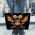 Cartoon frog with its tongue sticking out leaather tote bag