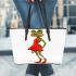 Cartoon frog woman wearing a red dress leaather tote bag