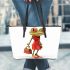 Cartoon frog woman wearing a red dress leaather tote bag