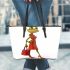 Cartoon frog woman wearing a red dress leaather tote bag