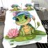 Cartoon happy baby turtle with a blue hat bedding set