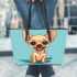 Cartoon of an adorable chihuahua leather tote bag