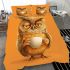 Cartoon owl holding an empty coffee cup bedding set