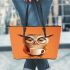 Cartoon owl holding an empty coffee cup leather tote bag