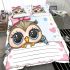 Cartoon owl with a pink bow on its head bedding set