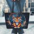 Cartoon tiger and dream catcher leather tote bag