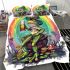 Cartoon tree frog sitting on top of an irish mushroom bedding set