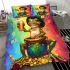 Cartoon tree frog sitting on top of an irish pot full of gold coins bedding set