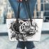 Cartoon white tiger and dream catcher kid pencil drawing leather tote bag