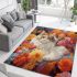 Cat amidst blooms area rugs carpet
