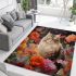 Cat amidst colorful flowers area rugs carpet