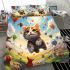 Cat and hot air balloon festival illustration bedding set