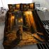 Cat in a lantern-lit cobblestone street bedding set