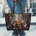 Cats with dream catcher leather tote bag