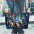 Cats with dream catcher leather tote bag