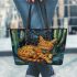 Catus with dream catcher leather tote bag