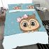 Chibi owl with a pink bow on its head peeking bedding set