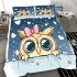 Chibi owl with a pink bow on its head peeking bedding set