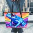 Colorful blue frog simple lines rainbow colors leaather tote bag