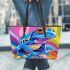 Colorful blue frog simple lines rainbow colors leaather tote bag