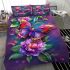 Colorful butterfly with flowers and leaves on purple bedding set