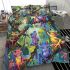 Colorful cartoon frogs hanging from tree branches in the jungle bedding set