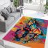 Colorful cartoon horse with an intense expression galloping area rugs carpet