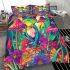 Colorful cute cartoon peacock frog sitting on top of an egg bedding set