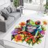 Colorful cute frog with flowers area rugs carpet