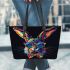 Colorful easter bunny wearing sunglasses leather tote bag