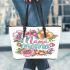 colorful flowers in mama Leather Tote Bag