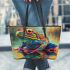 Colorful frog with an eye on its back leaather tote bag