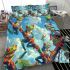 Colorful frogs hanging from tree branches in the jungle bedding set