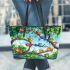 Colorful frogs hanging from tree branches in the jungle leaather tote bag