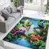 Colorful frogs hanging from tree branches in the jungle area rugs carpet