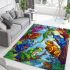 Colorful frogs hanging from tree branches in the jungle area rugs carpet