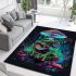 Colorful green frog playing banjo under mushroom area rugs carpet